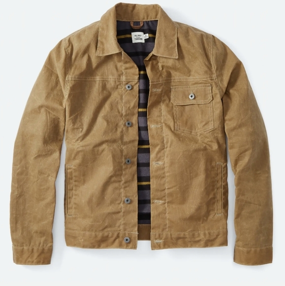 FLINT AND TINDER FLANNEL LINED WAXED TRUCKER JACKE - Picture 3 of 15